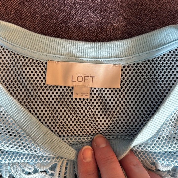 LOFT Blue Lace Blouse with Floral Detail - Picture 2 of 5